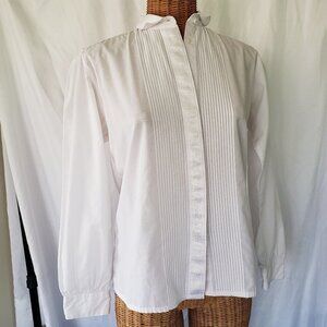 MR. WITT Women's White Pleated Long Sleeve Button Down Dress Shirt-M